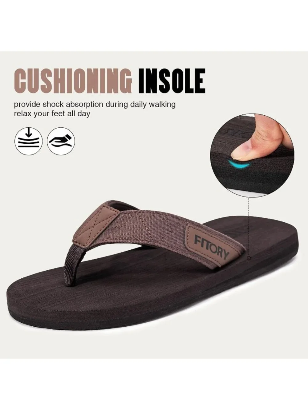 Men's Brown Flat Thongs Solid Comfort Split Toe Rubber Flip Flop Slipper Shoes